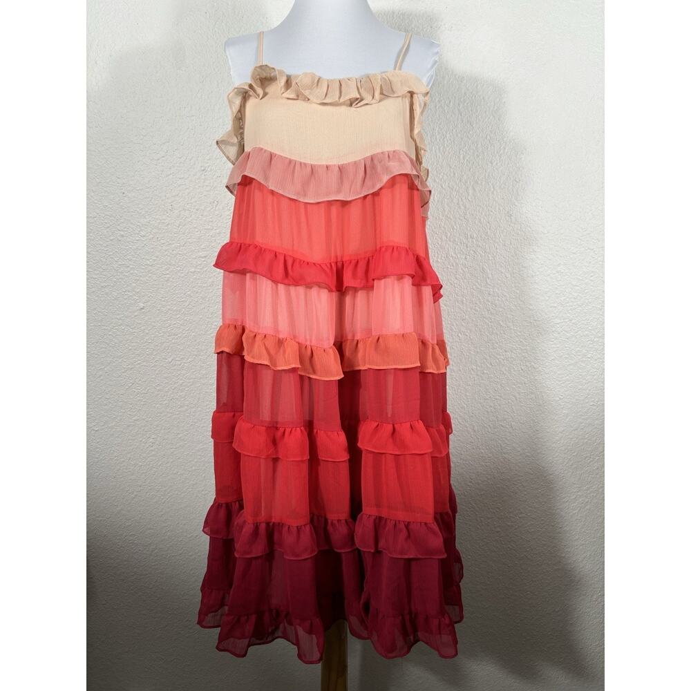 Storia Ombré Dress Women’s Size Small Chiffon Tiered Babydoll Red‎ Orange Layers